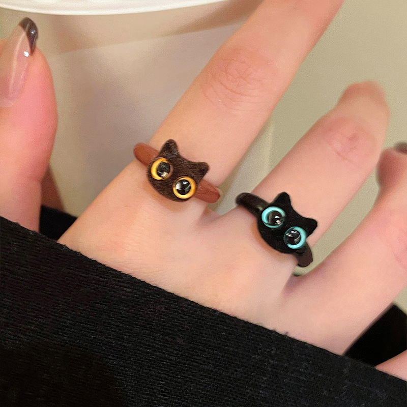 Cat-Shaped Open Ring for Women with Unique Design, Versatile Index Finger Ring, Suitable for Students and Best Friends, Niche and High-End Feel