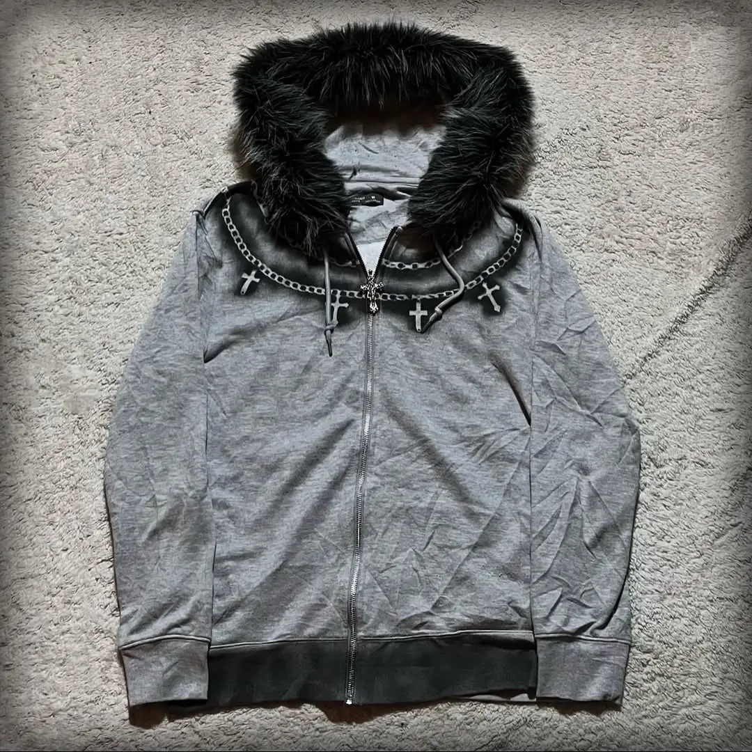 European and American Wholesale Plush Collar Printed Zipper Sweatshirt Long-Sleeved Pullover Hoodie Retro Jacket Street Trendy Y2K