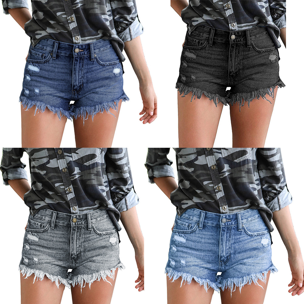 2025 Spring and Summer New Amazon Ripped Ebay Independent Station Wish Foot Slit Tassel Foot Edge Ready Shorts