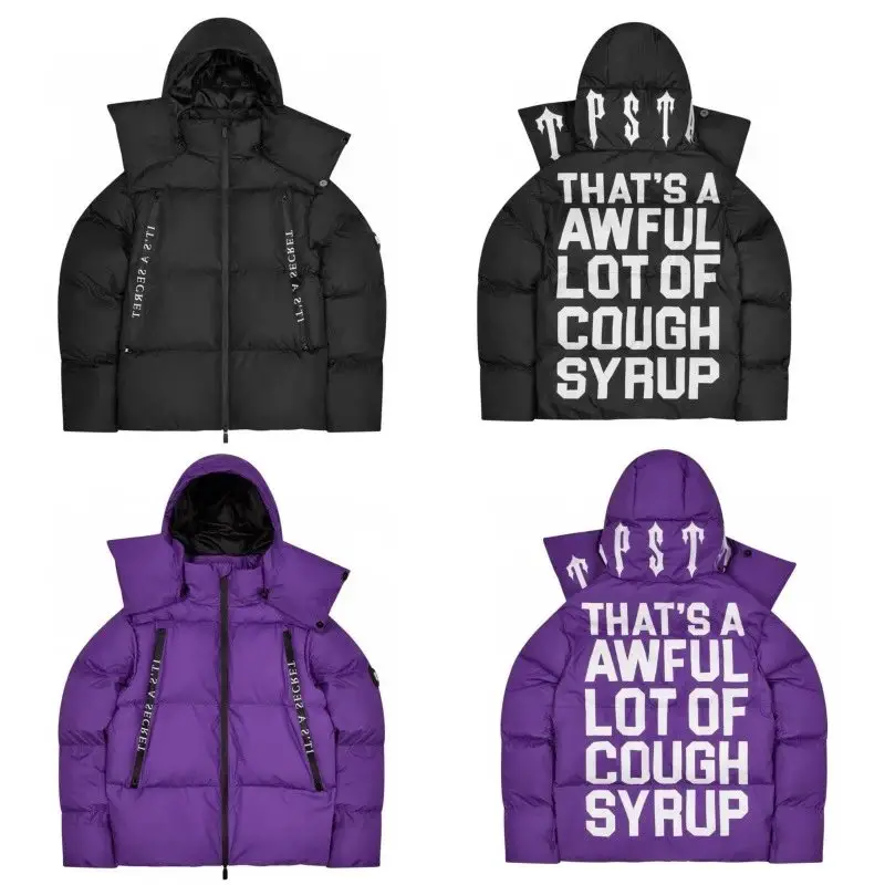 Tr classic models letter printing thickened cotton jacket hat removable paragraph jacket couple coat tide