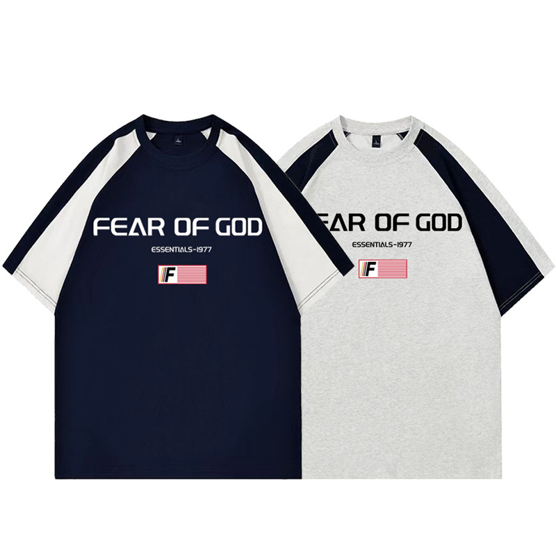 2025 Cross-Border American High Street Ess Spring and Summer Cut Out Letter Printed Raglan Color Matching Loose Short-Sleeved T-Shirt Top