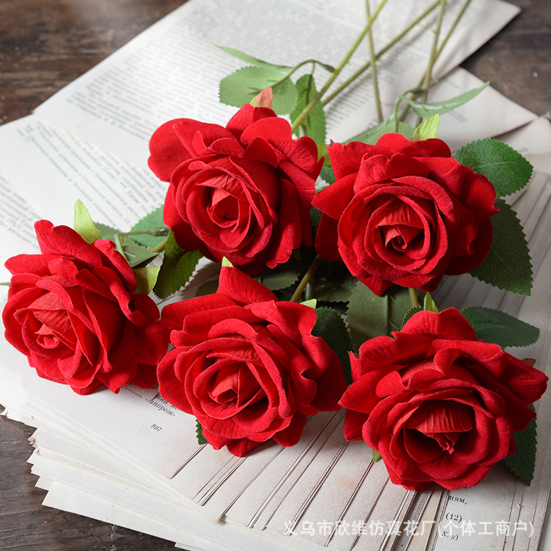 Simulated Velvet Rose Single Valentine's Day Home Wedding Decoration Flower Wall Feel Artificial Flower Artificial Flower Artificial Flower