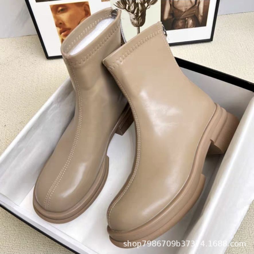 Martin Boots for Women, British Style, New Spring and Autumn Models, Thick-Soled, Height-Enhancing, Elastic, Slim Short Boots, Ultra-High Heels, Elastic Height Increase
