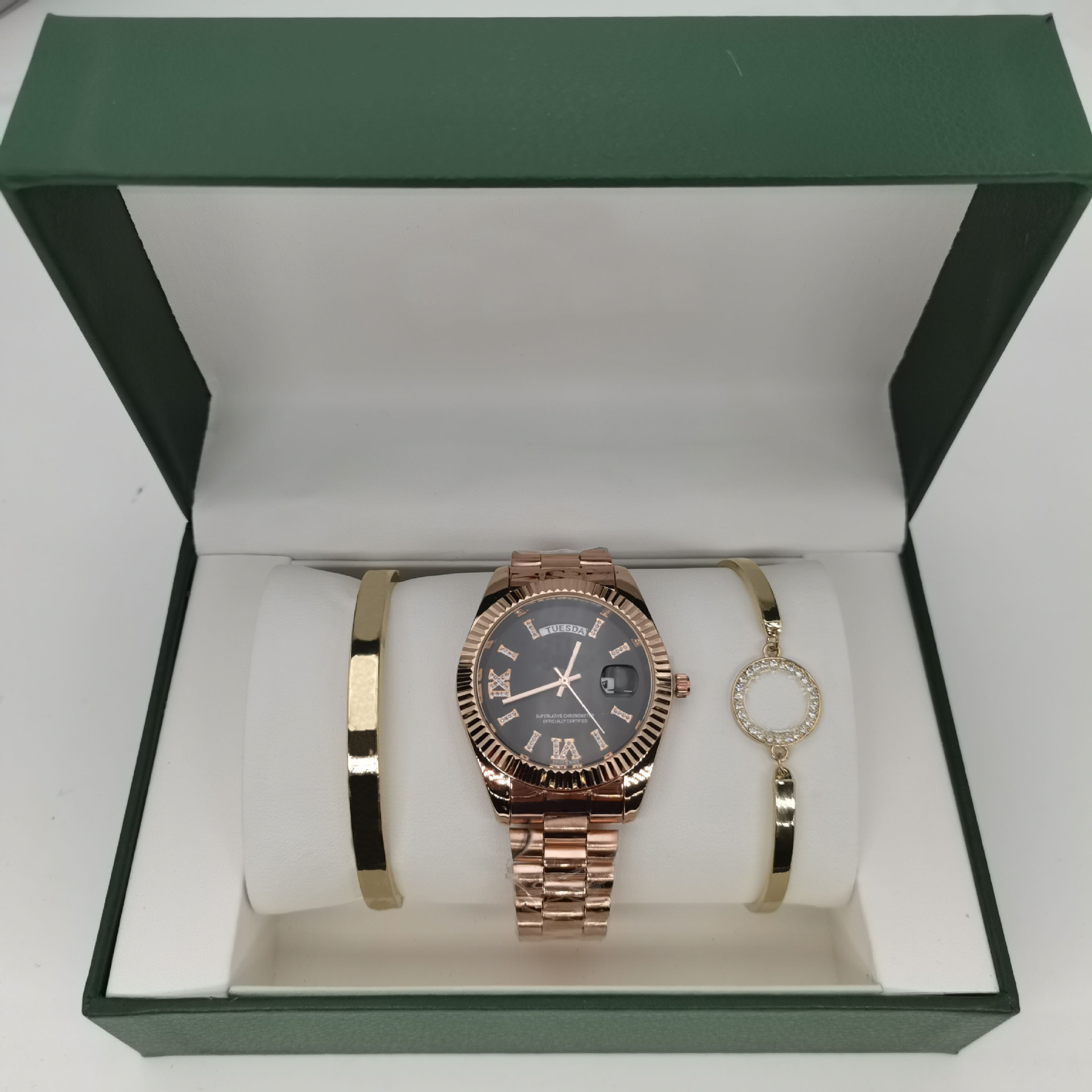 Three-Piece Steel Band Men's Watch Foreign Trade Dual Calendar Business Quartz Watch Luminous Waterproof Non-Mechanical Movement Watch