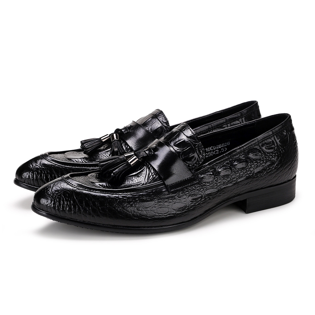 British Style Pointed Leather Shoes for Men, Genuine Leather Crocodile Pattern Tassel Business Casual Men's Office Shoes, Men's Crocodile Leather Shoes