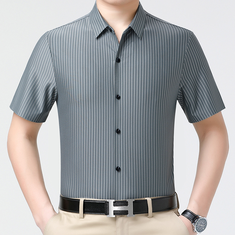 High-End Striped Men's Short-Sleeve Shirt 2026 New Business Casual Dad Shirt Non-Iron Plus Size Men's Shirt