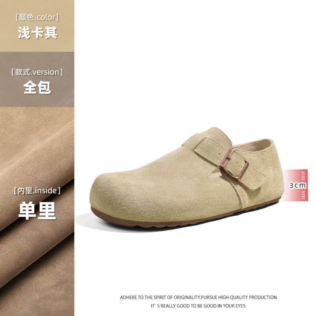 26 New Models of Height-Increasing Cowhide Birkenstock Shoes, Cowhide Version with Thick Soles, New Retro Slip-On Loafers for Women, Suitable for Spring and Autumn
