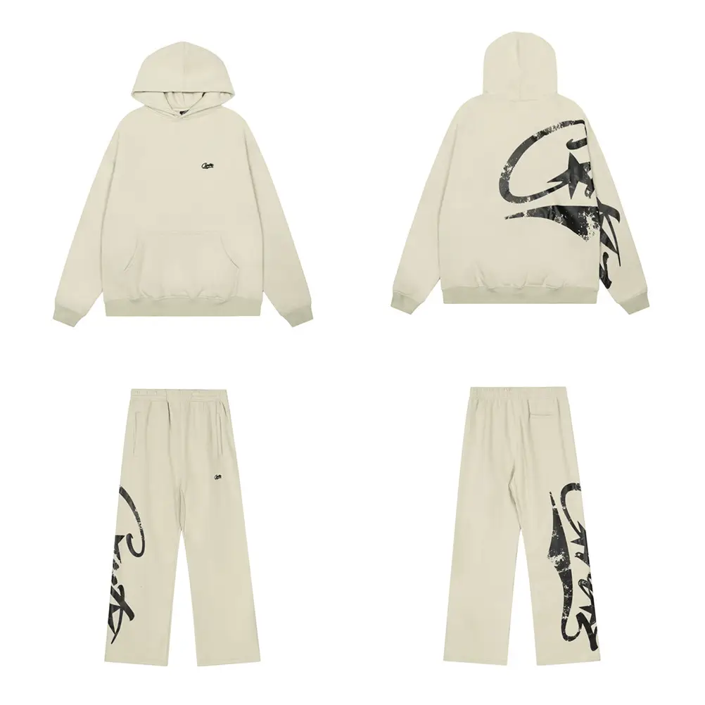25 Cross-Border European and American Trendy Brand Alcatraz Letter Logo Micro-Label Embroidered Hooded Sweatshirt Men's and Women's High Street Pants Suit