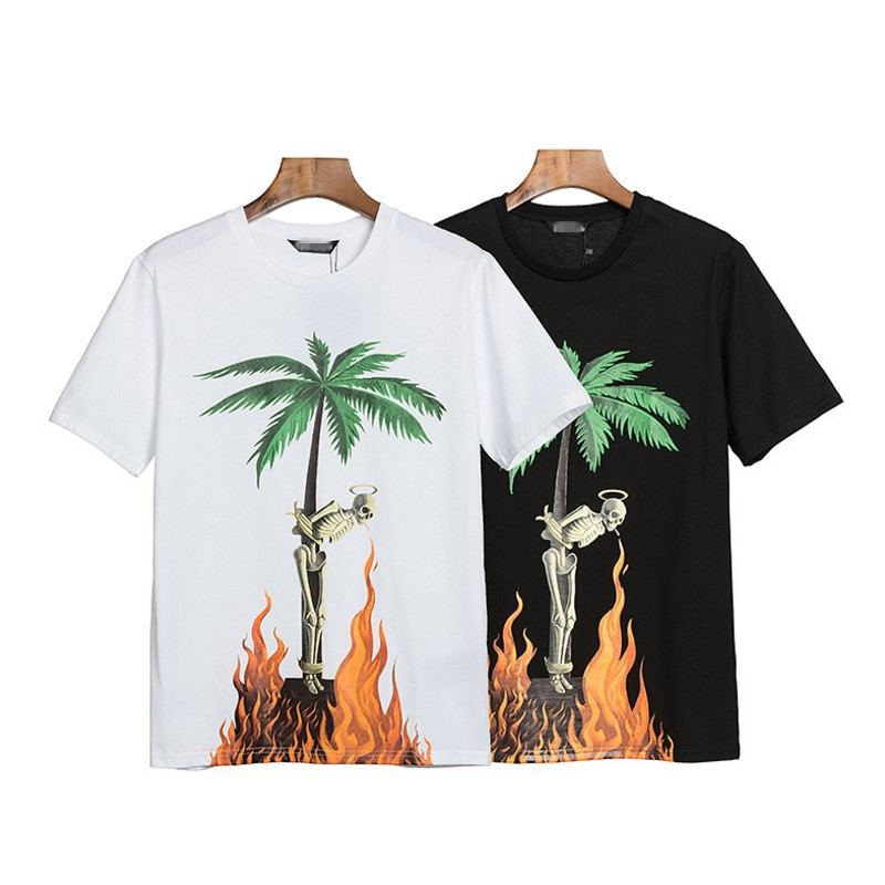 Factory Wholesale Trendy Brand Palm Angel Flame Skull Printed T-Shirt Loose Men's and Women's ins Couple Letter Short Sleeve