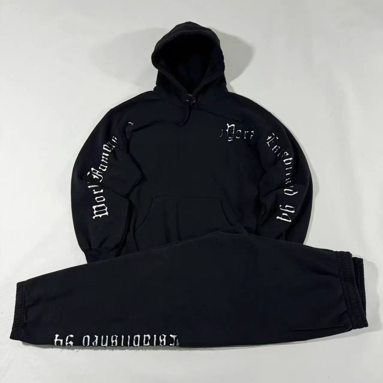 Black Contrast Cutout Hooded Sweatshirt Suit