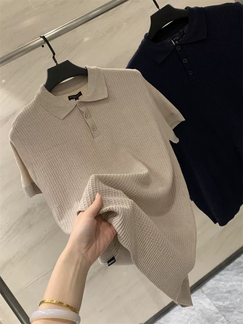 Light Luxury Old Money Style! Summer Casual Knit Men's Short-Sleeve Polo Shirt with a Delicate and Breathable Texture