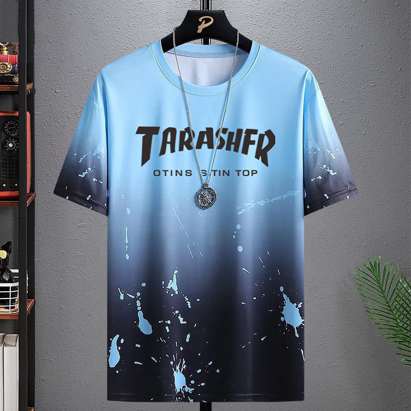 2023 Summer New Men's Ice Silk Short-Sleeve Ins Fashion Trendy Gradient Color T-Shirt Versatile Casual Men