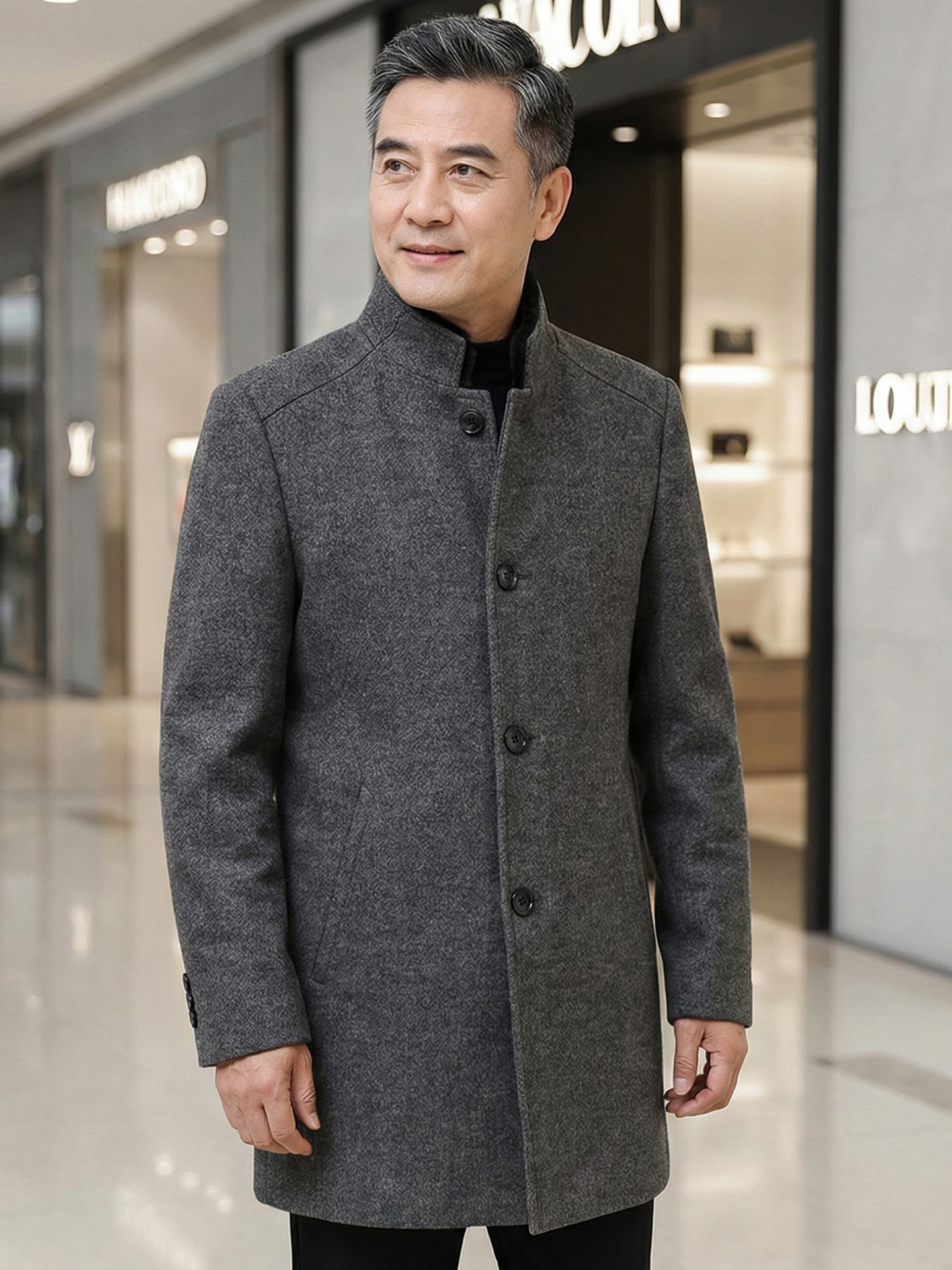 Hai Brand Clearance Woolen Coat for Men, Winter Thickened with Detachable Fur Collar, Thickened Cotton-Padded Warm Jacket for Men 4E045