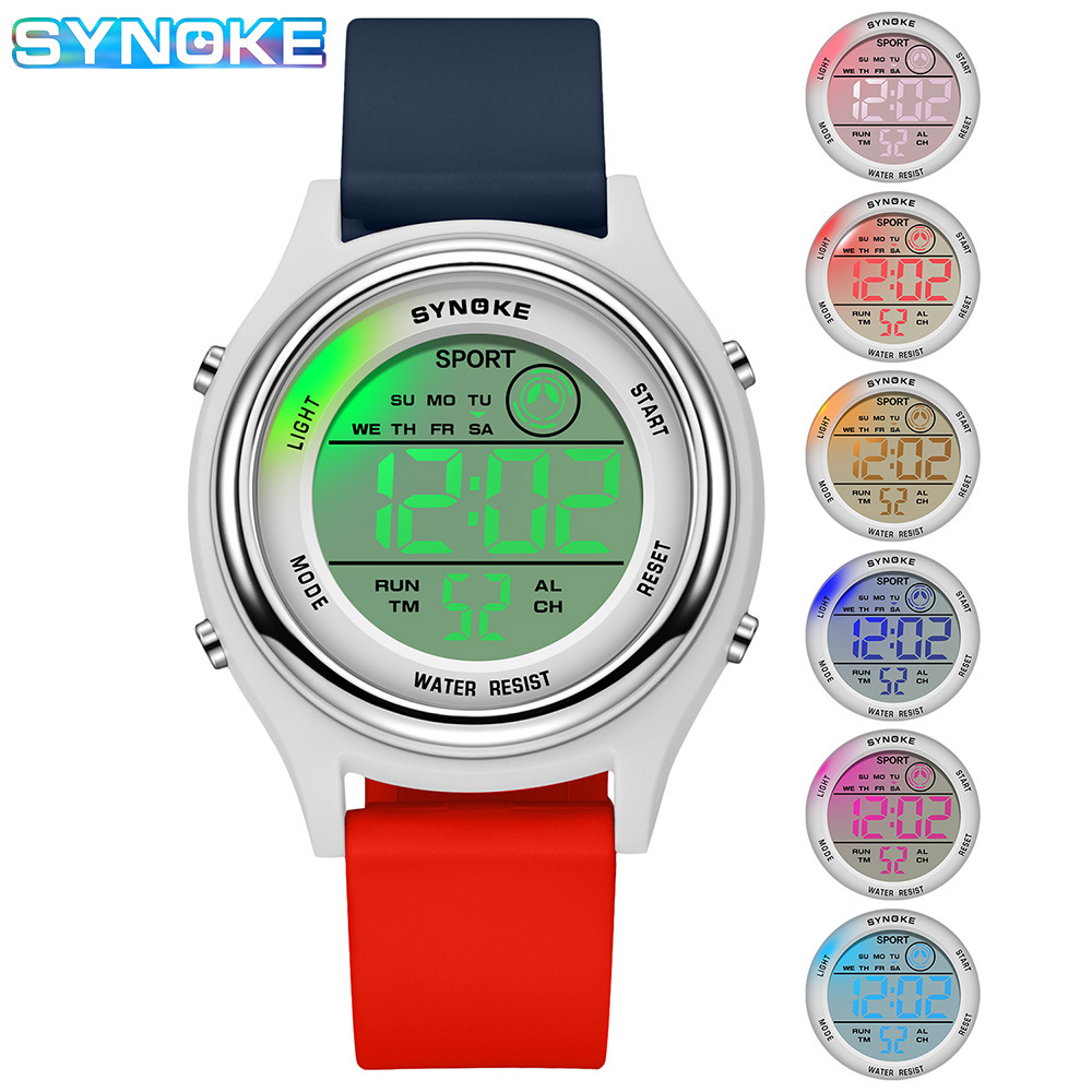 Factory Goods Synoke Kidsren's Digital Watch Waterproof Multi-Functional Sports Student Digital Watch Colorful Night Light