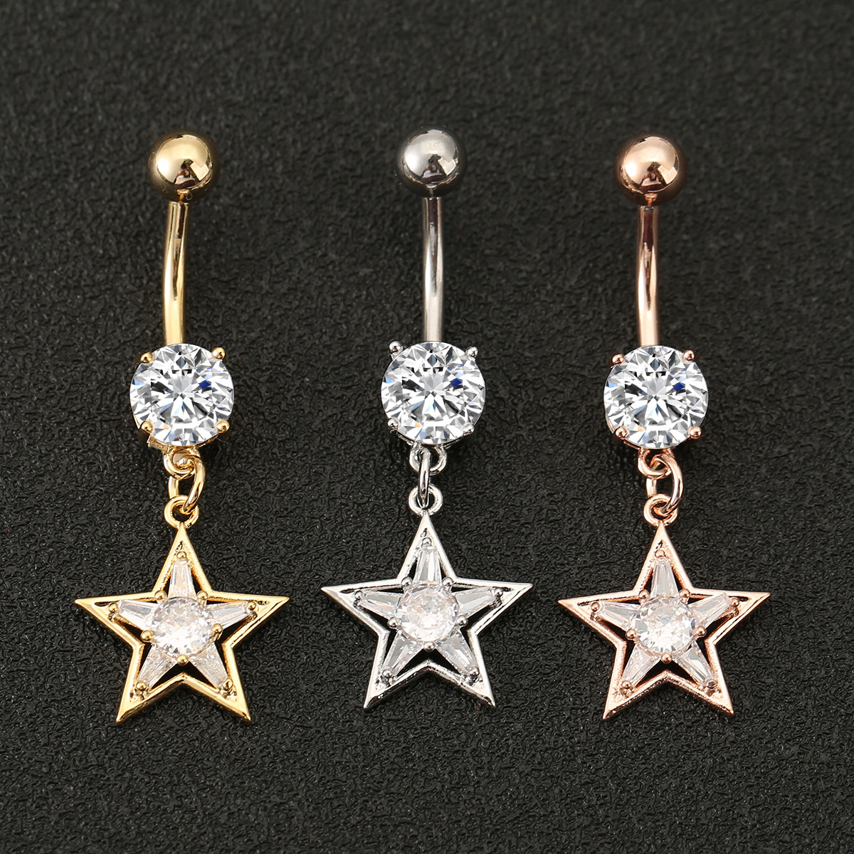 New star zircon navel ring body piercing jewelry navel nail European and American fashion stainless steel navel buckle wholesale