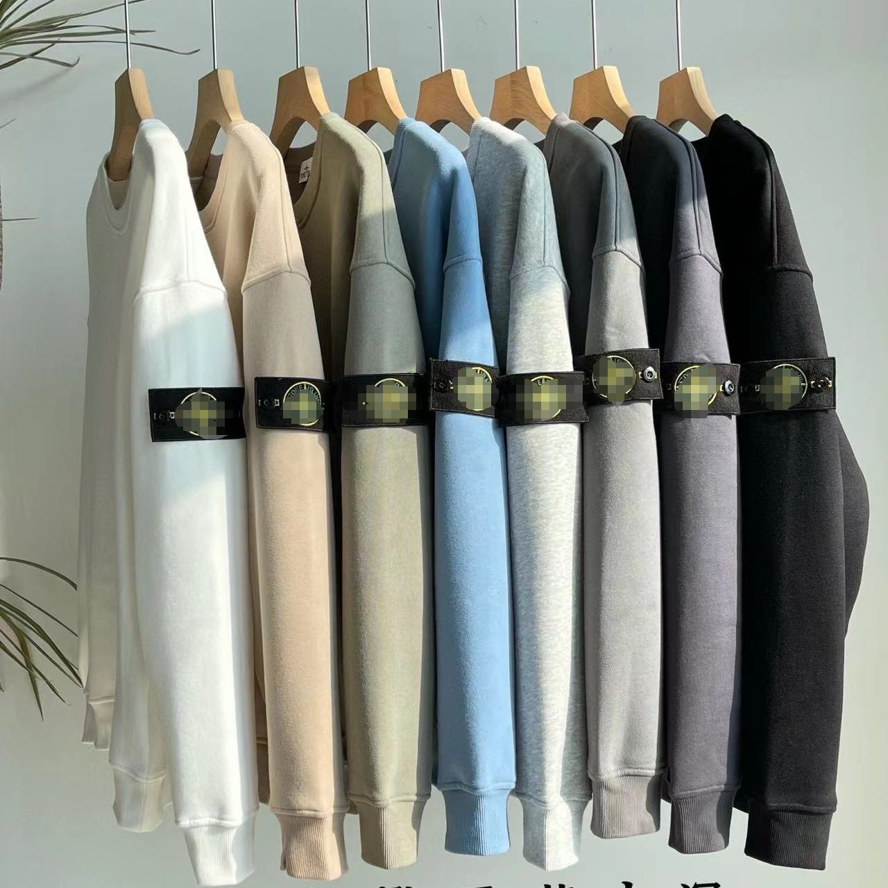 Cross-border cross-border source of goods 23 spring and autumn stone solid color fleece-lined armbands round neck sweater men and women with the same style couples loose long foto QC de 1688 en Qualit.ly