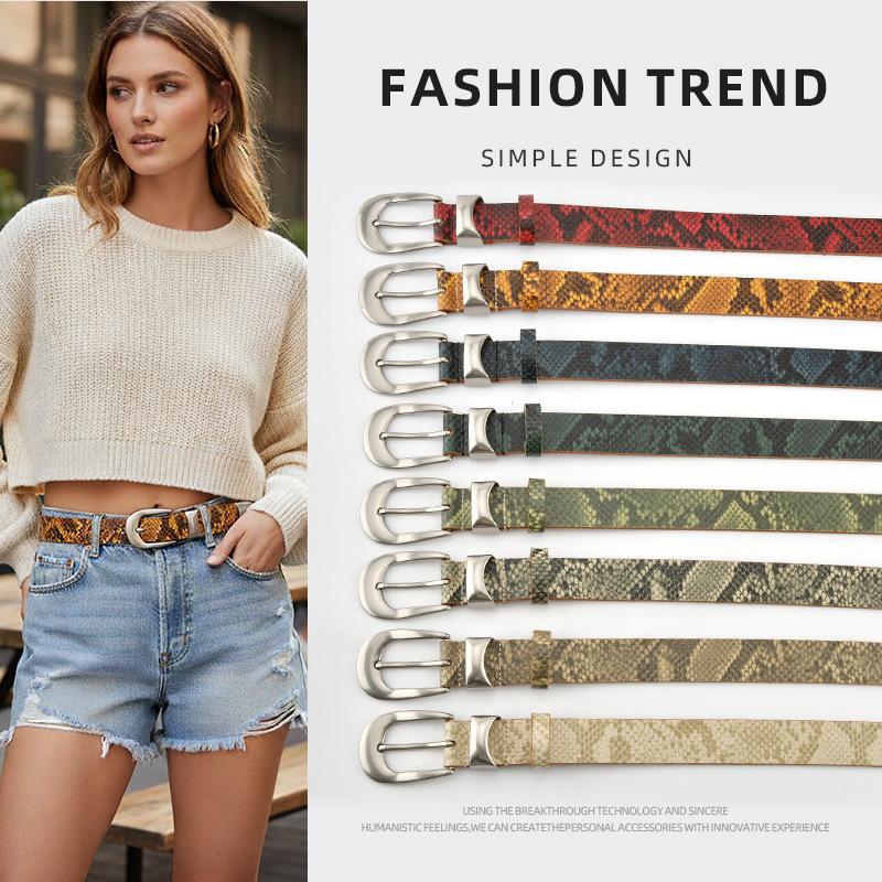 Women's Belt with Snake Pattern Decoration, Simple Belt for Women's Jeans, European and American Style Belt for Dresses, Wholesale