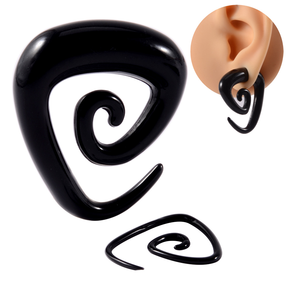 Cross-Border New Black Acrylic Triangular Auricle Personalized Piercing Spiral Ear Expansion Integrated Earrings 1.6-10mm
