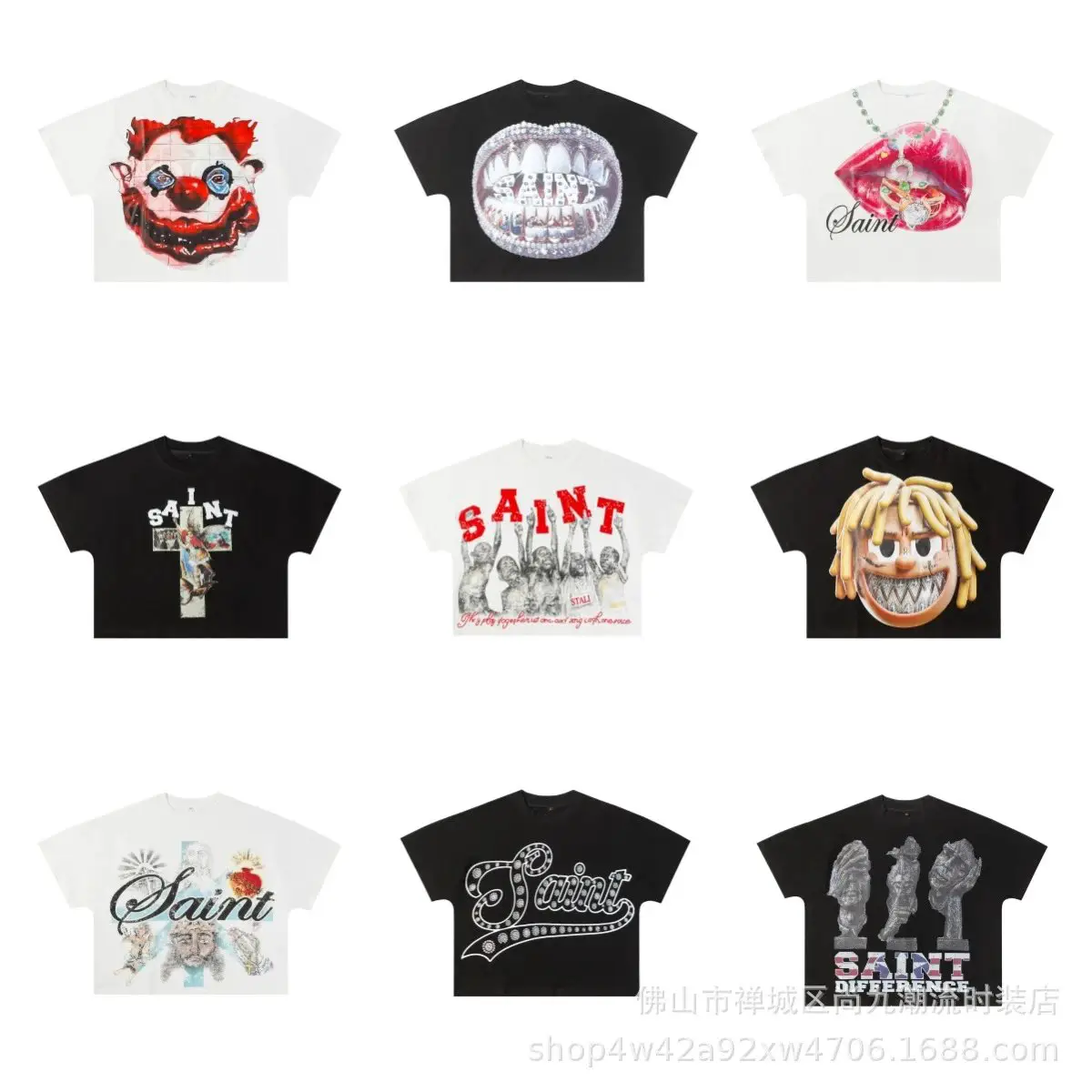 2025 Spring and Autumn Summer New Harajuku Style Cartoon Printed Beauty Trendy Loose Round Neck Short Sleeve Men's and Women's Base