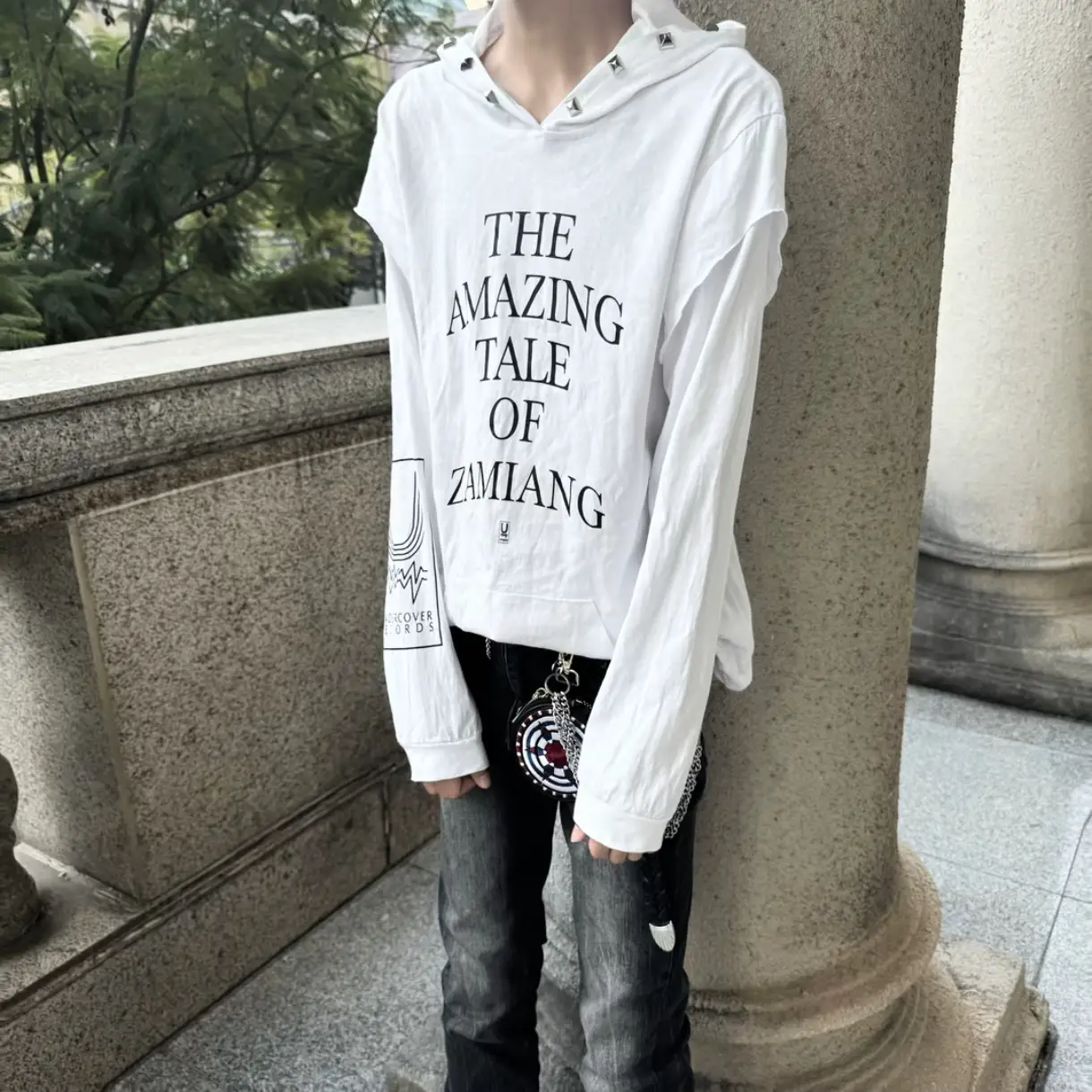 Same-Day Shipping Undercover 05Sst Issue Amazing White Studded Sweatshirt Fake Two-Piece Hoodie