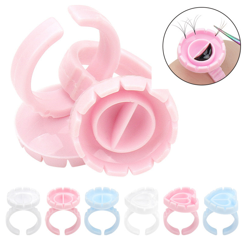 Wholesale Tattoo Ring Color Cup Grafting False Eyelashes Heart-Shaped Glue Cup One-Piece Blooming Glue Tray in One Second