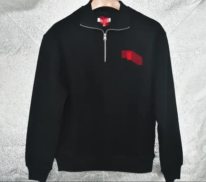 New Black Half-Height Zipper Plus Velvet Sweatshirt