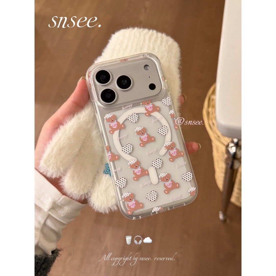 Cute Illustration Bear Suitable for Apple 17Promax Phone Case 17 16 Transparent Magnetic Suction 11 Touch Buttons 14