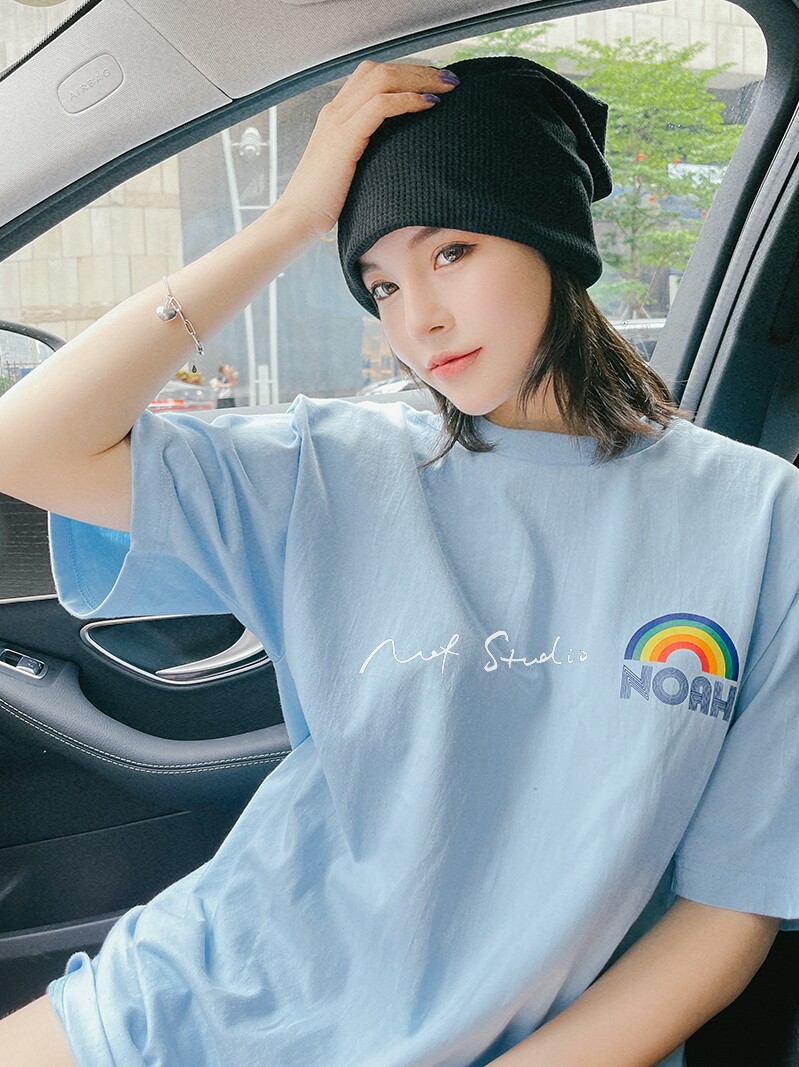 Nof Studio Rainbow Print Loose Casual Trendy Round Neck Short-Sleeved T-Shirt, Same Style for Men and Women Fotografie QC de pe TAOBAO pe Qualit.ly