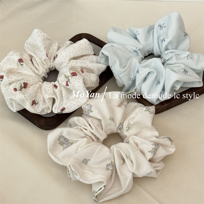 Korean Style Fresh Style Bow Floral Large Intestine Hair Ring Elegant Ball Head Rubber Tendon Low Horsetail Hair Rope Elegant Hair Rope