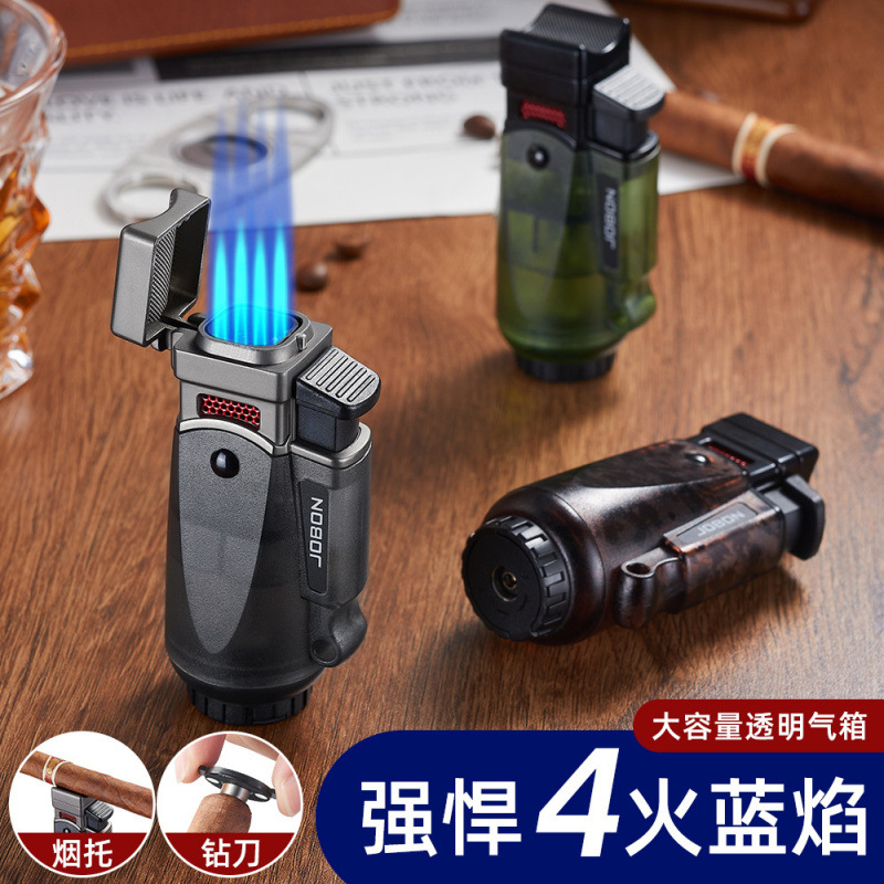 Cross-Border Four-Way Direct Flame Lighter, Three-In-One with Drill Bit, Cigar Lighter, Moxa Stick Lighter, Outdoor Lighter, New Model