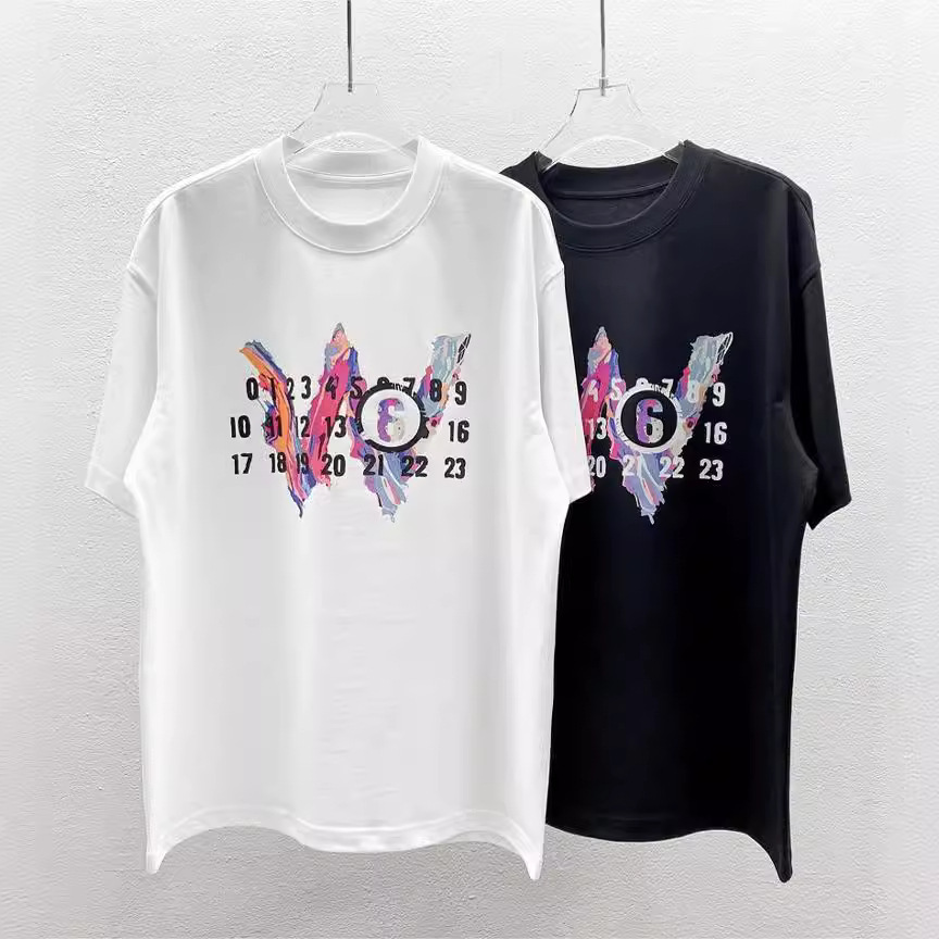 Maison Margiela MM6 Digital Direct Injection W Printed Men's and Women's Round Neck Cotton plus size Loose Short Sleeve T-Shirt