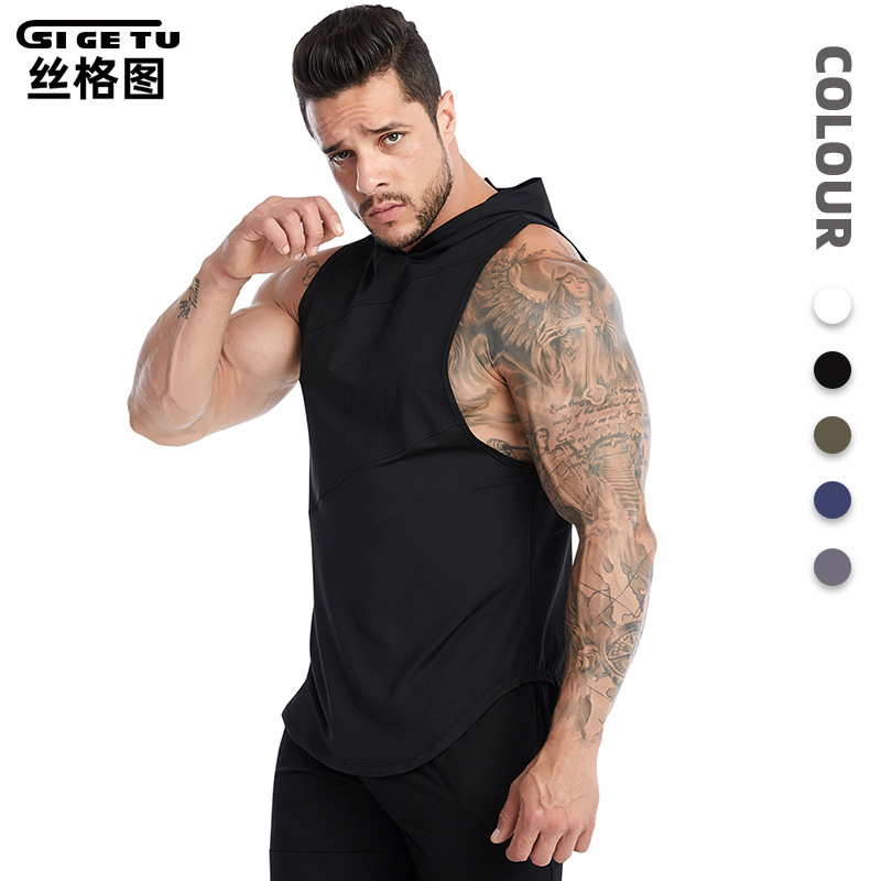 Amazon Cross-Border Plus-Size Fitness Vest for Men, Summer Hooded Quick-Dry Sports Vest, Outdoor Running Basketball Top