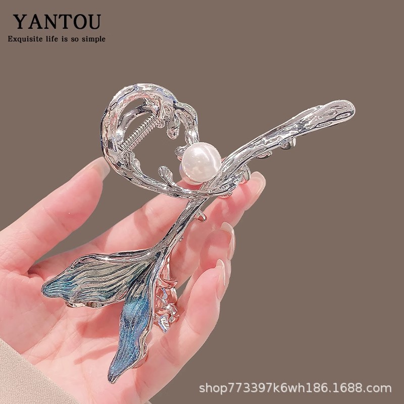 Fishtail metal clip large 13cm updo Pearl shark clip hair volume multi hairpin female back head clip headdress