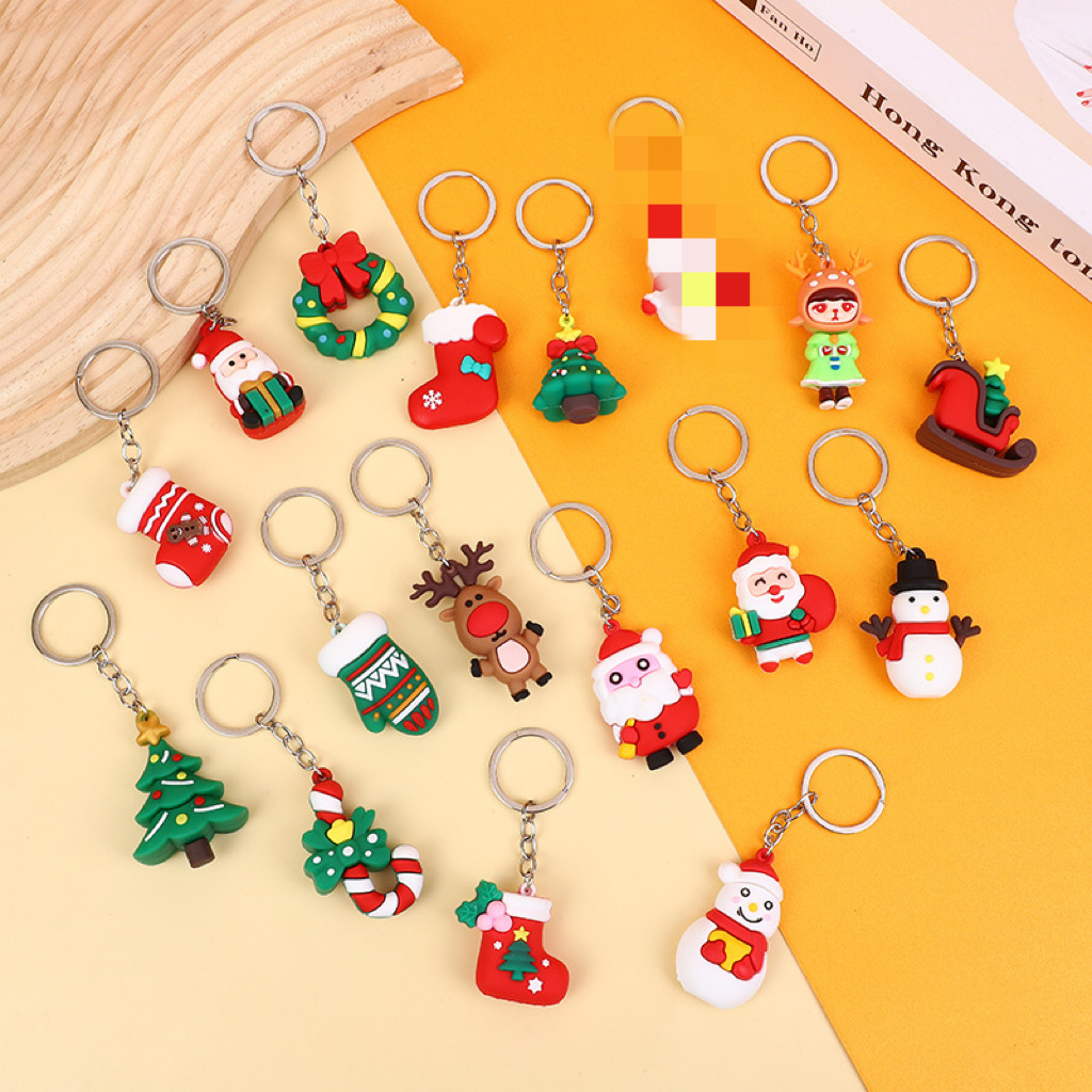 Cross-border New Christmas Gift Bag Hanging Decoration Creative Silicone Stereo Cartoon Santa Claus Keychain Wholesale