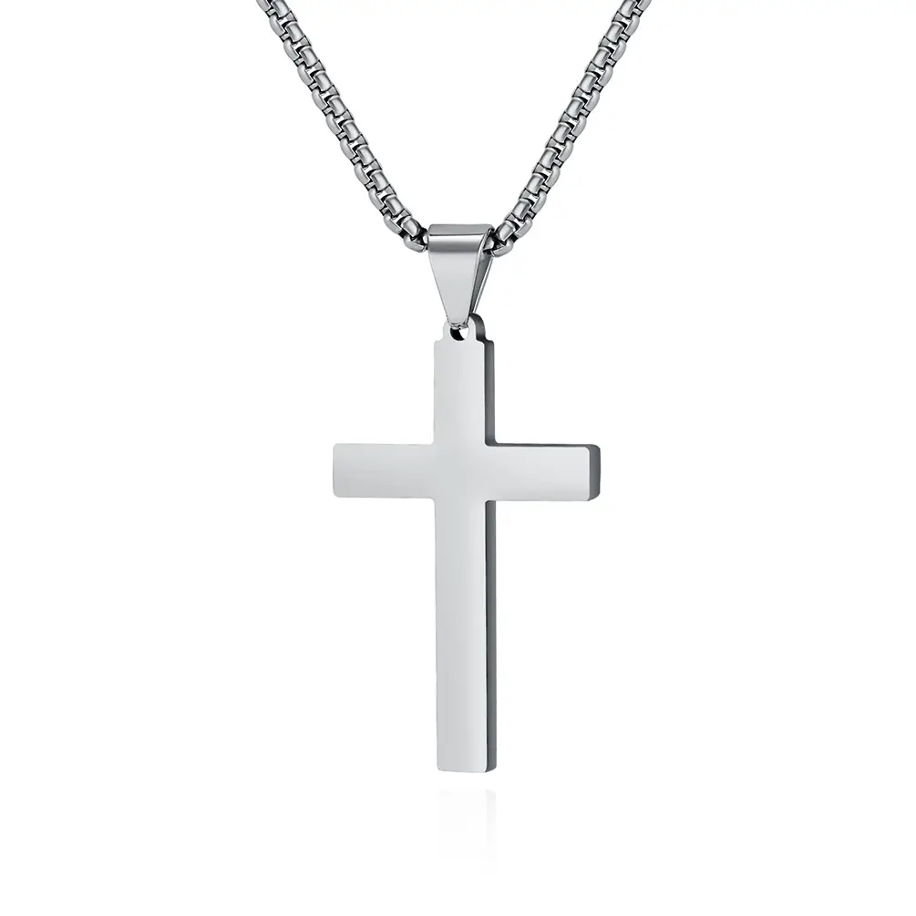Jewelry Factory Handmade Mirror Polished Quality Stainless Steel Cross Necklace Simple Neutral Titanium Steel Pendant Accessories