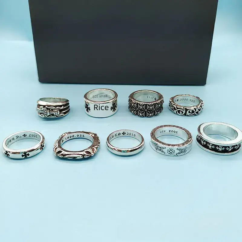 Ch Crowd New Retro Cross Flower Sword Ring Fashion Trendy Hip-Hop Male and Female Couple Ring S925 Label