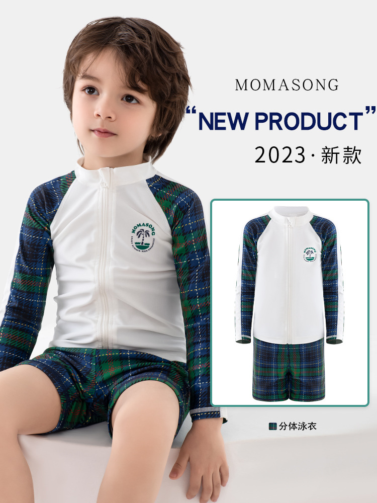 Momasong Kidsren's Swimsuit New Long-Sleeved Sun Protection Boy Swimsuit Split Boy Swimsuit Swimming Trunks Hot Spring Suit