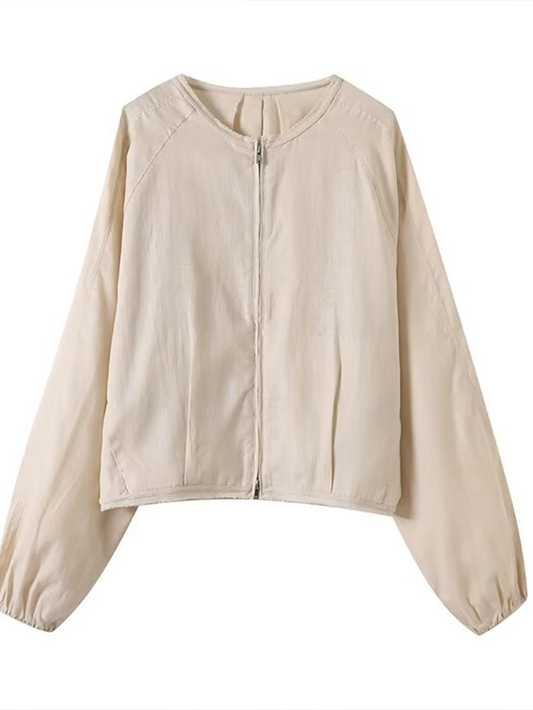Spring 2025 New Elegant Fashion All-match Casual Commuter Style Linen Bomber Jacket Short Coat