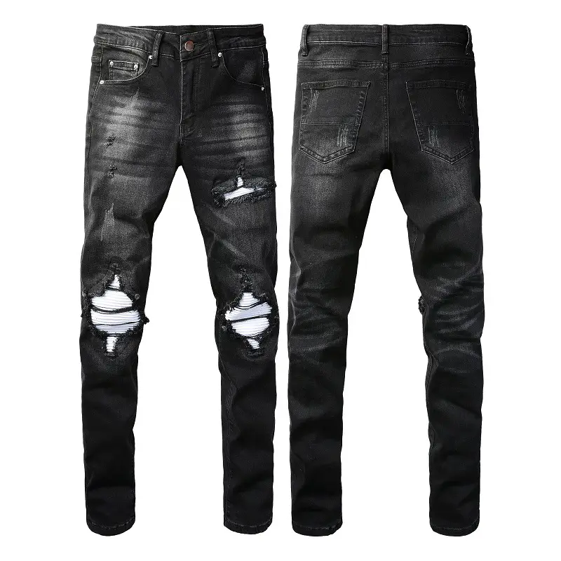 Tide brand men and women with the same casual pants American vintage washed hole jeans men's pants men's hole pants 1343