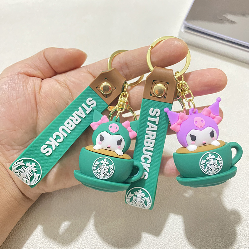 Starbucks Sanrio Kulomi Clown Fish KT Cat Merlot Milk Tea Cup Keychain Doll Pendant Keychain