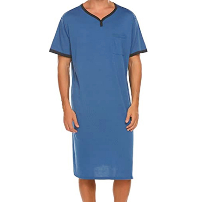Cross-border Amazon Thin Extended Breathable Nightdress Loose Short-sleeved Skin-friendly Pajamas Men's T-shirt European and American Home Clothes