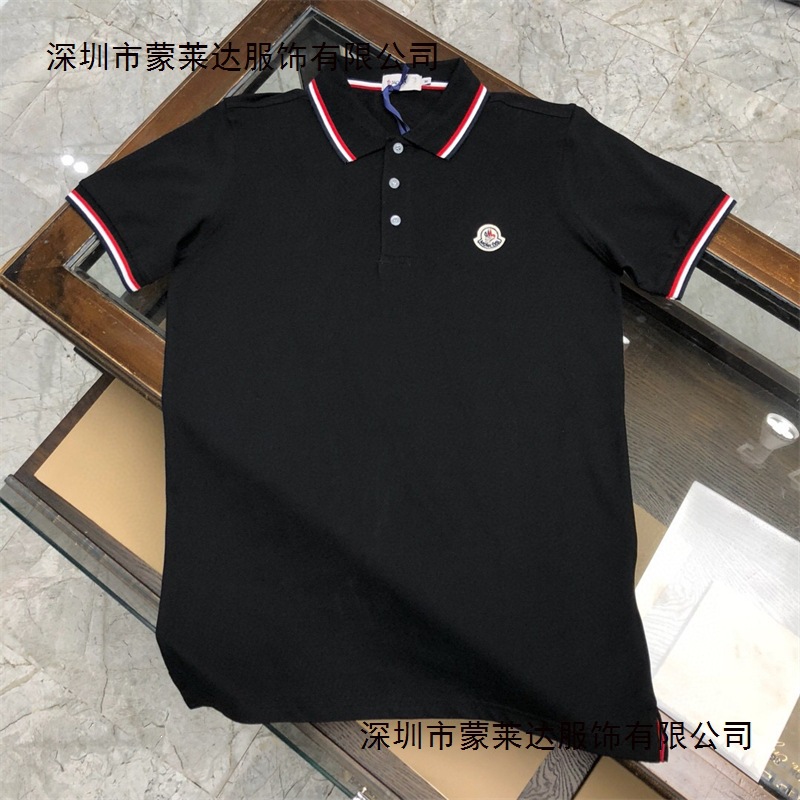 Mengjia 2025 New Style Chest Badge Polo Shirt m Brand Pure Cotton Short-Sleeve T-Shirt Men's Loose Trendy Black Top