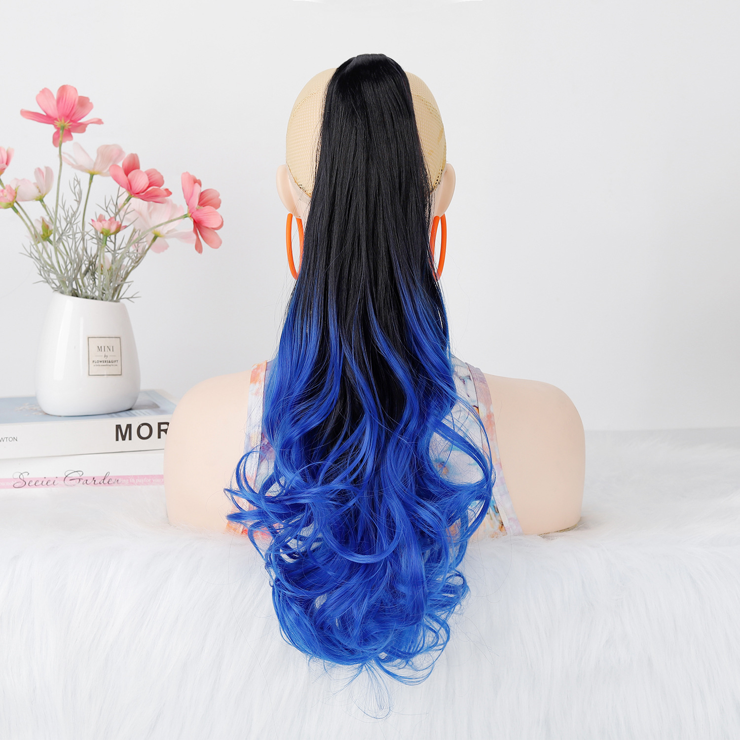 Colorful Long Curly Wig Ponytail Colorful Gradient Grip Ponytail Curly Wig Ponytail Ponytail Curly Colorful