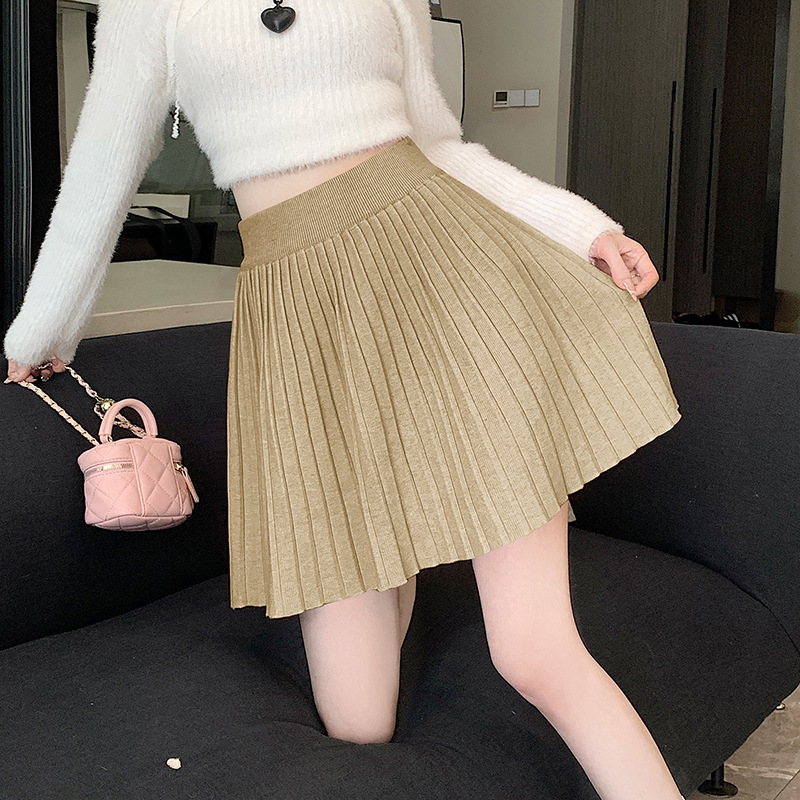 Petite High-Waisted Knit Pleated Skirt for Women 2025 Autumn and Winter New Age-Reducing Versatile A-Line Short Skirt