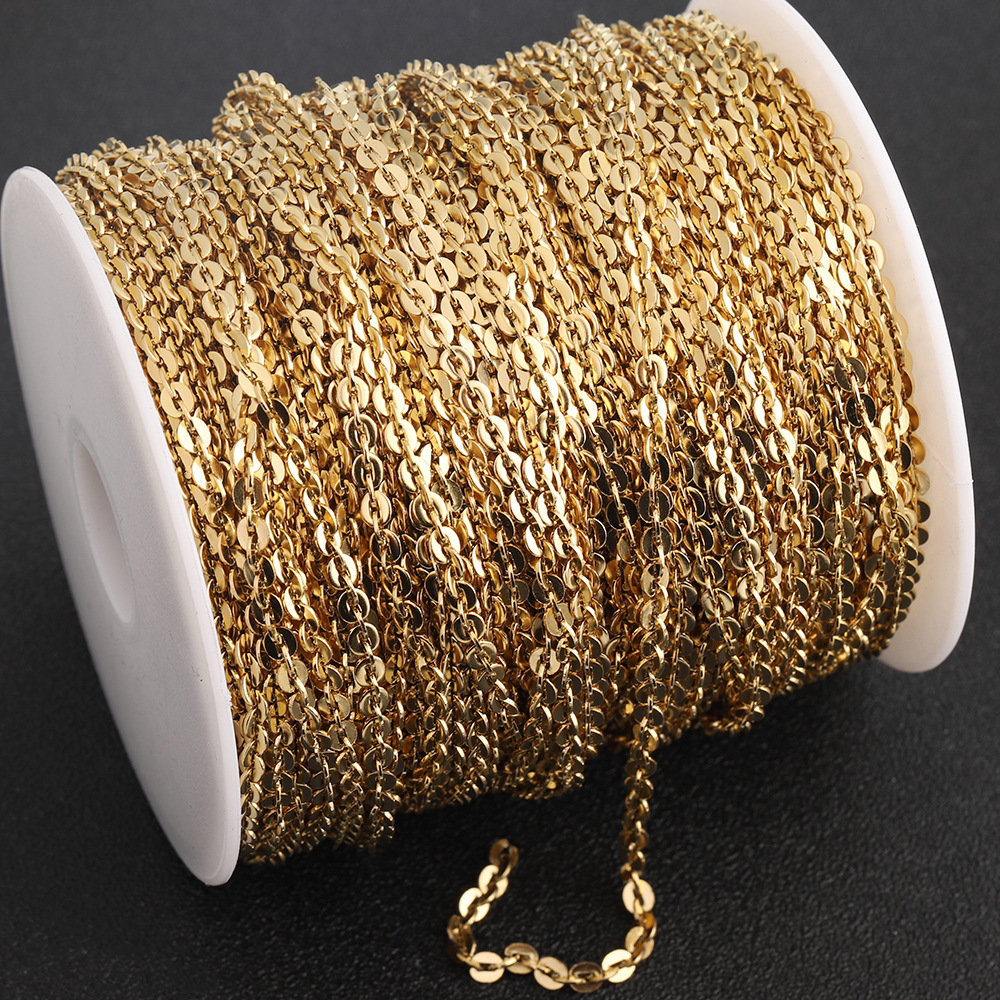 New Vacuum-Plated 18K Gold Stainless Steel Boston Chain, Encrypted Flat Cross Bar Chain DIY Necklace Accessories