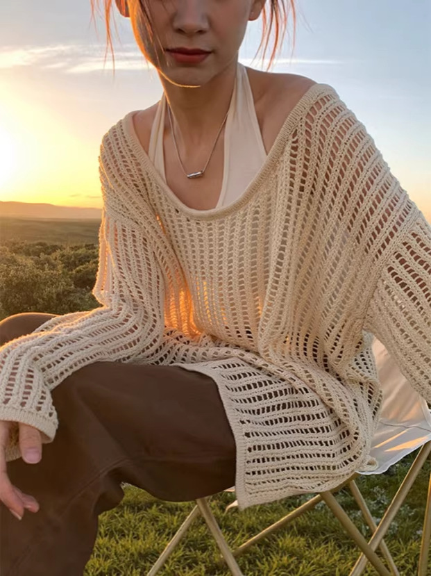 Women's Outerwear Cardigan 2026 Spring/Summer Thin Long Style Lazy Air-Conditioning Sweater High-End Long-Sleeve Hollow-Out Knit Top