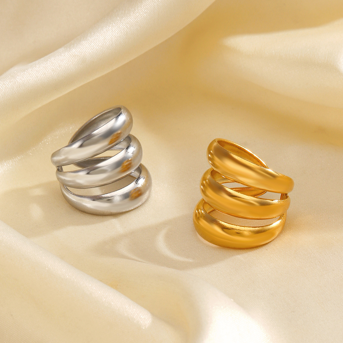 European and American fashion INS wind stainless steel heavy line ring women 18K gold plated simple popular titanium steel ring wholesale