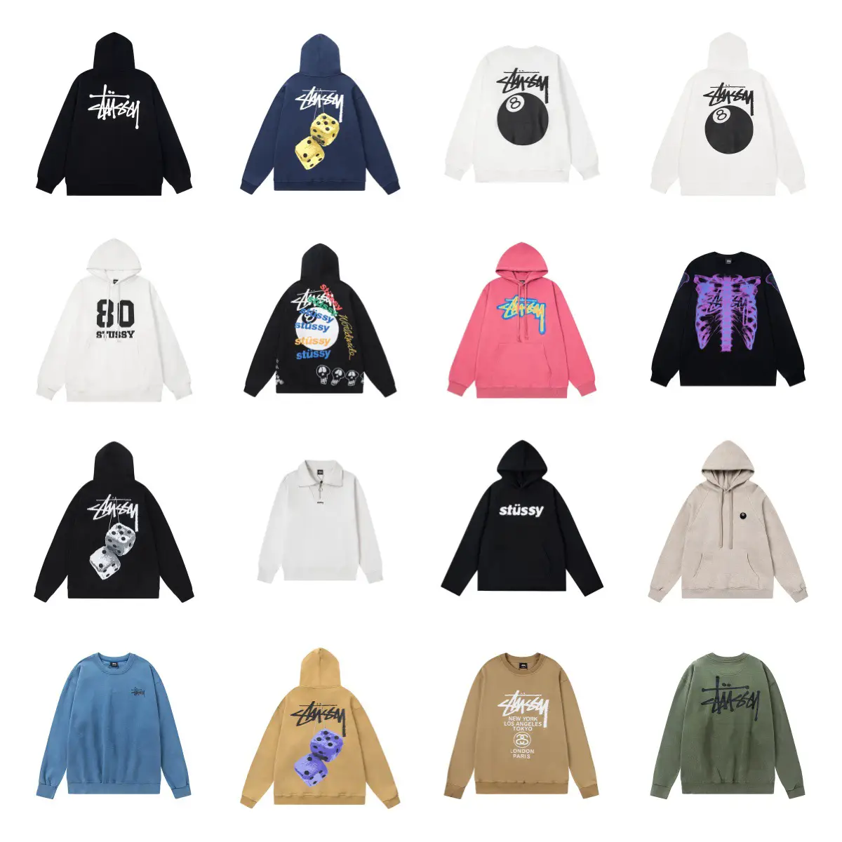 Stu American Trendy Brand Loose Fit Autumn and Winter Hooded Sweatshirt Colorfulful Furry Dice Print Pattern
