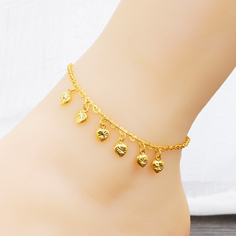 Trendy Gold-Plated Anklet with Multiple Heart Designs, European-Style Gold-Plated Anklet, Brass Goldfish Anklet Jewelry, Gold-Plated Jewelry Wholesale