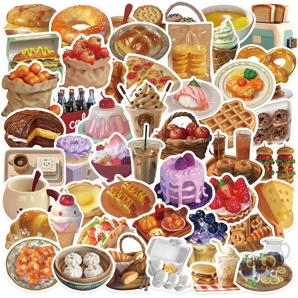 50 simulation 3D food cake ice cream snack stickers DIY luggage cup scooter hand account waterproof